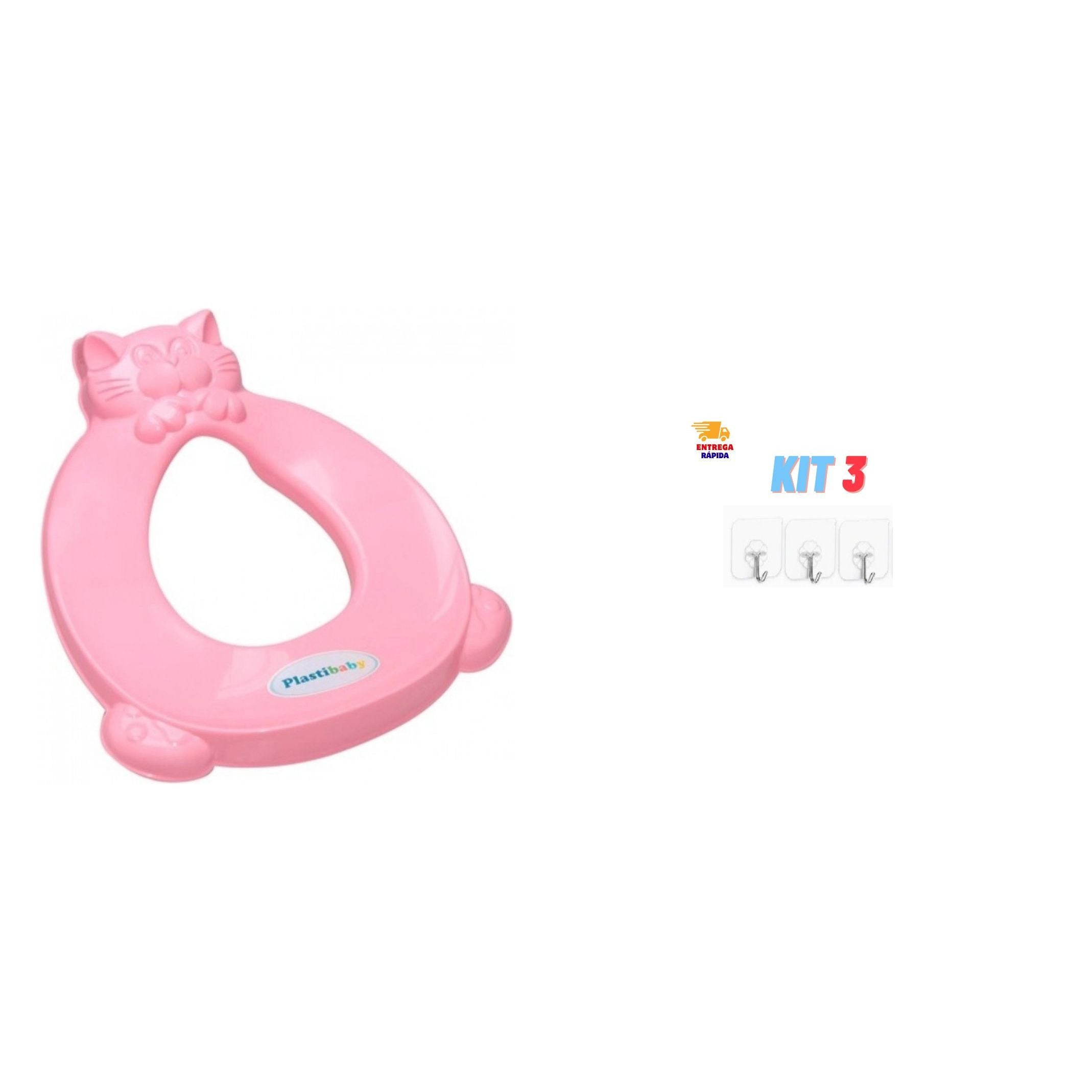 Kit Redutor de Assento Infantil para Vaso Sanitário + Gancho Adesivo Parede Transparente