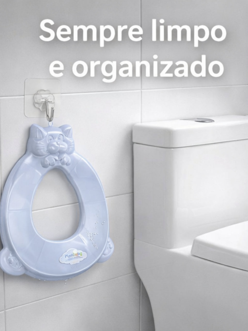 Kit Redutor de Assento Infantil para Vaso Sanitário + Gancho Adesivo Parede Transparente