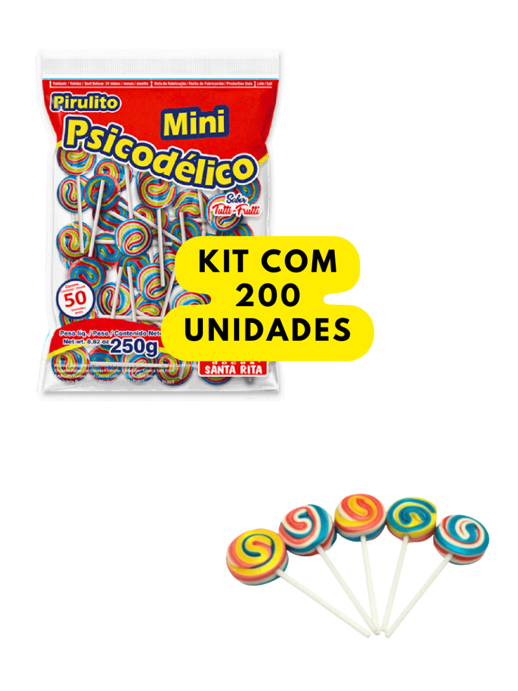 Pirulito Mini Redondo Tutti-Frutti Aprox 50 Unidades 250g | Festa, Lembrancinha e Doces Infantis
