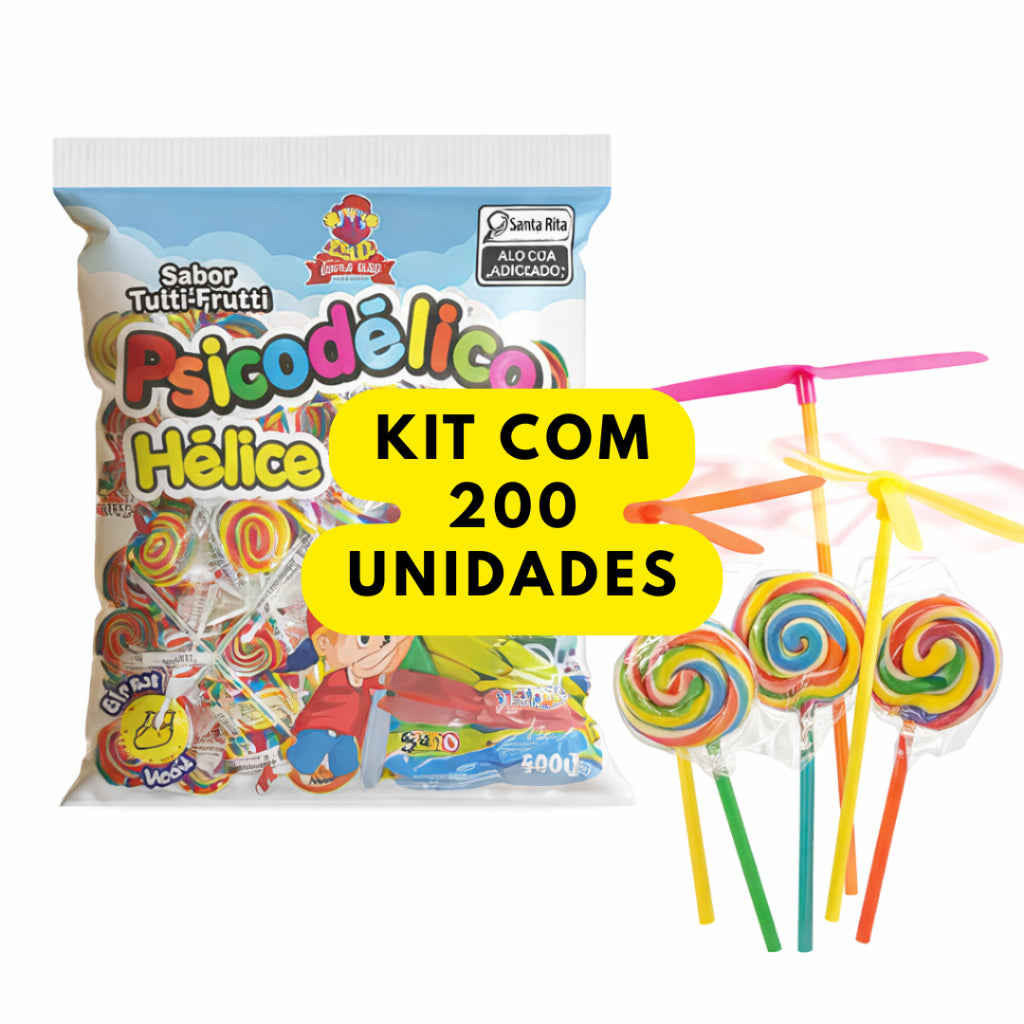 Pirulito Psicodélico com Hélice Brinquedo com Aprox 50 unidades 500g| Festa, Lembrancinha e Doces Infantis