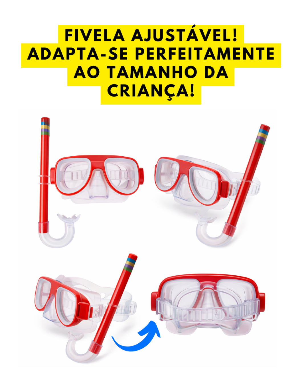 Óculos de Natação Infantil Ajustável – Máscara + Snorkel e Mergulho para Meninos e Meninas